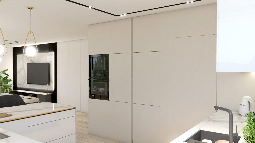 Projekt kuchni jasnej z marmurem